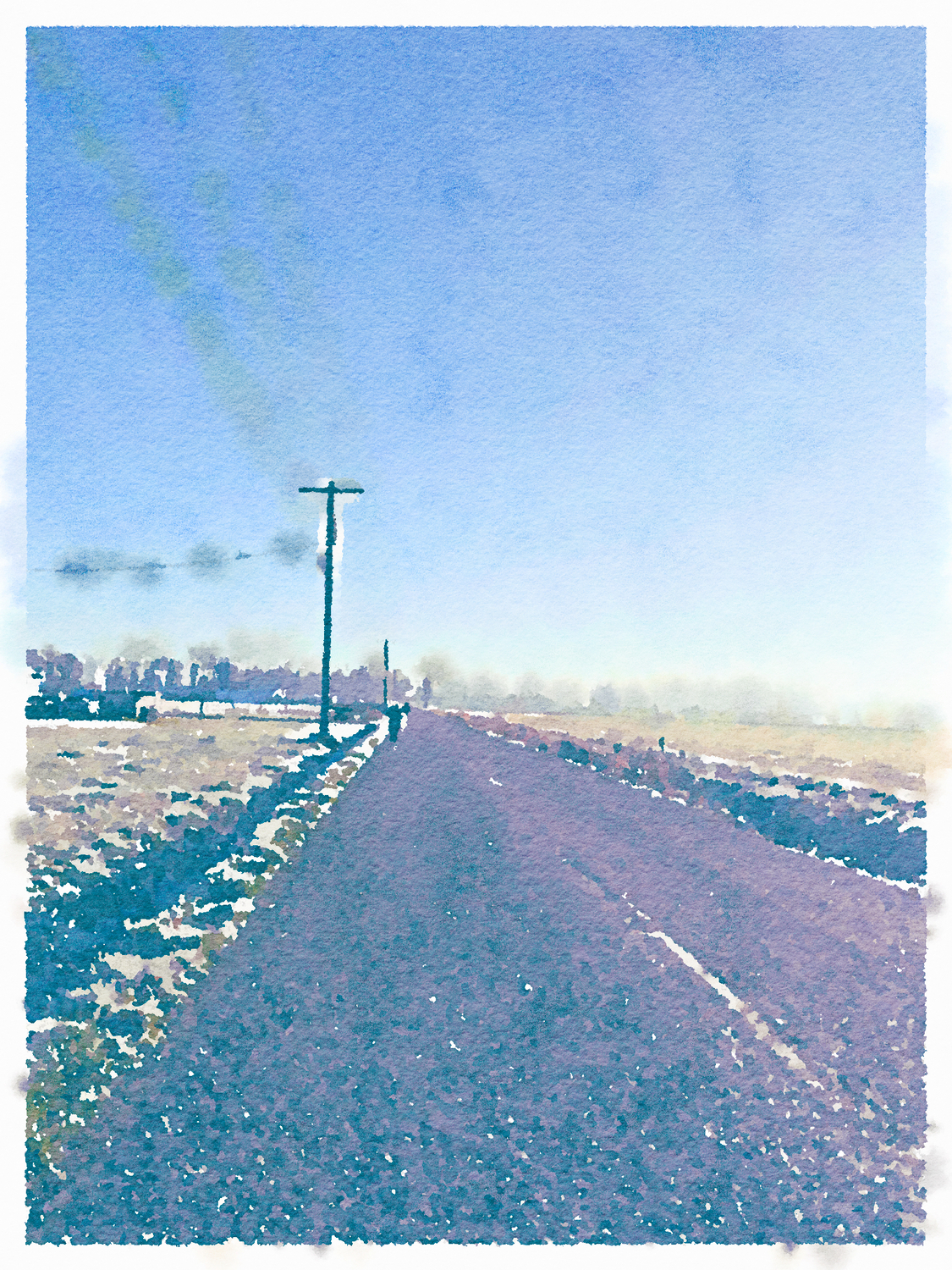 watercolor effect on a long view of a country road